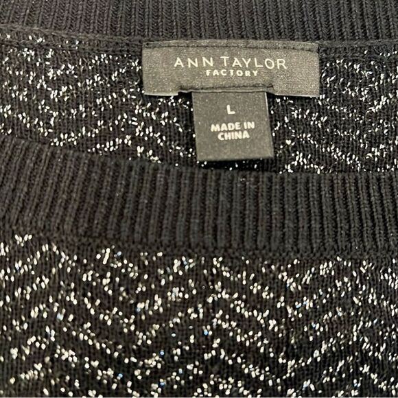 Ann Taylor Pullover Sweater Metallic Shimmer Crewneck Black Long Sleeve L - Picture 6 of 8